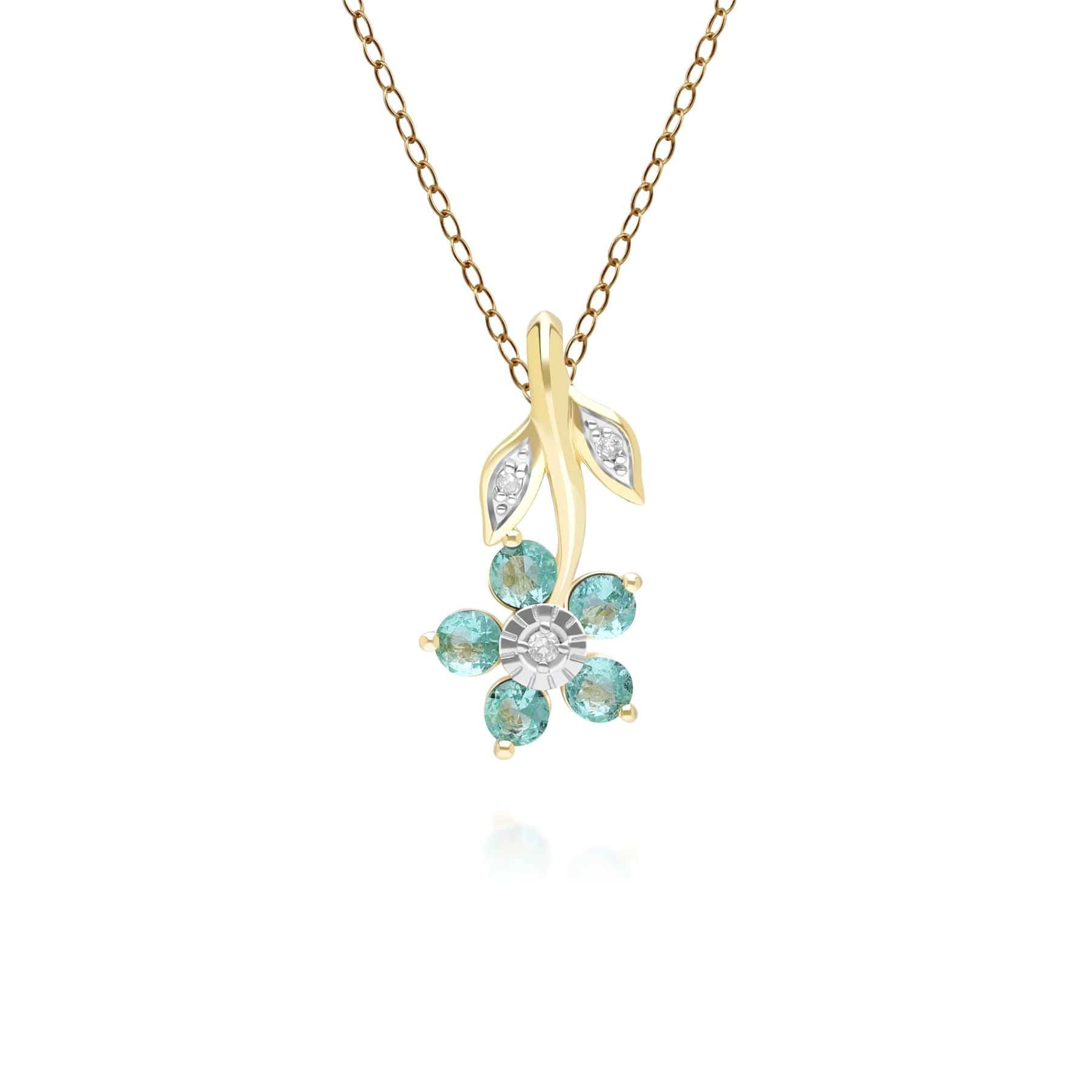 Floral Emerald & Diamond Pendant Necklace in 9ct Yellow Gold