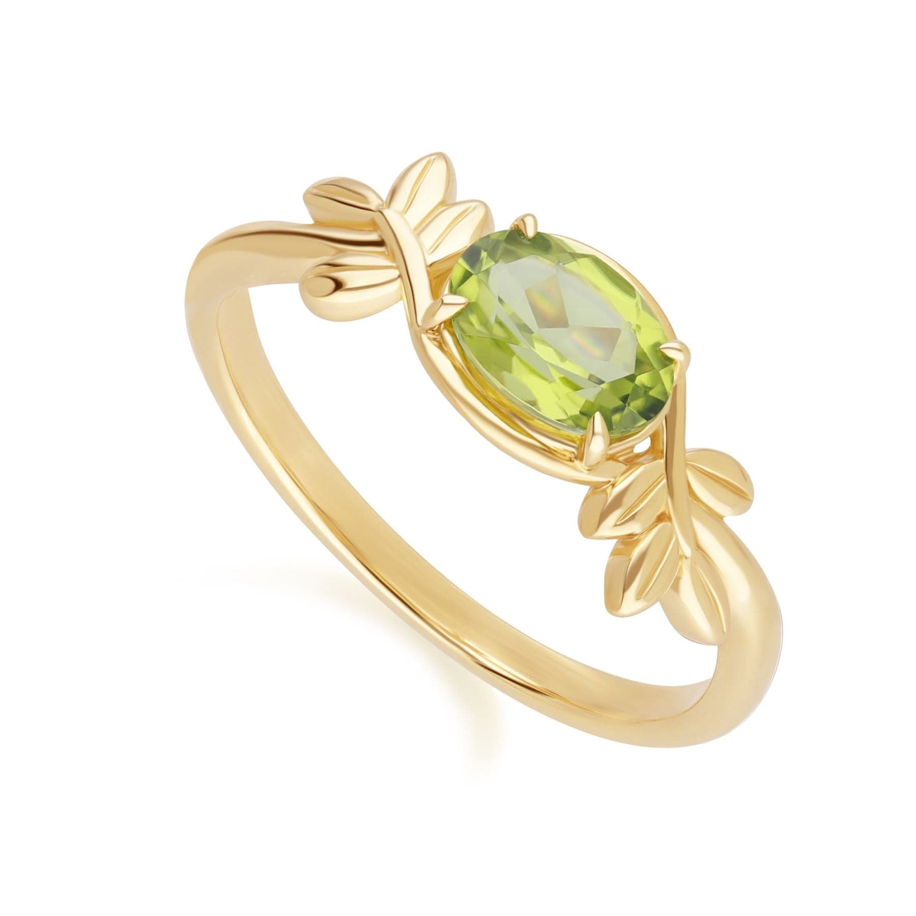 135R2092019 O Leaf Peridot Ring In 9ct Yellow Gold Side