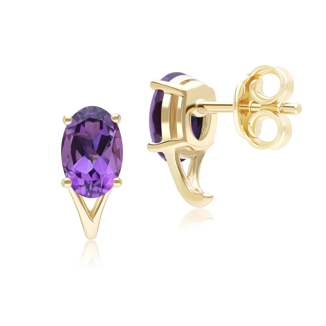Classic Oval Amethyst Stud Earrings in 9ct Yellow Gold 7x5mm