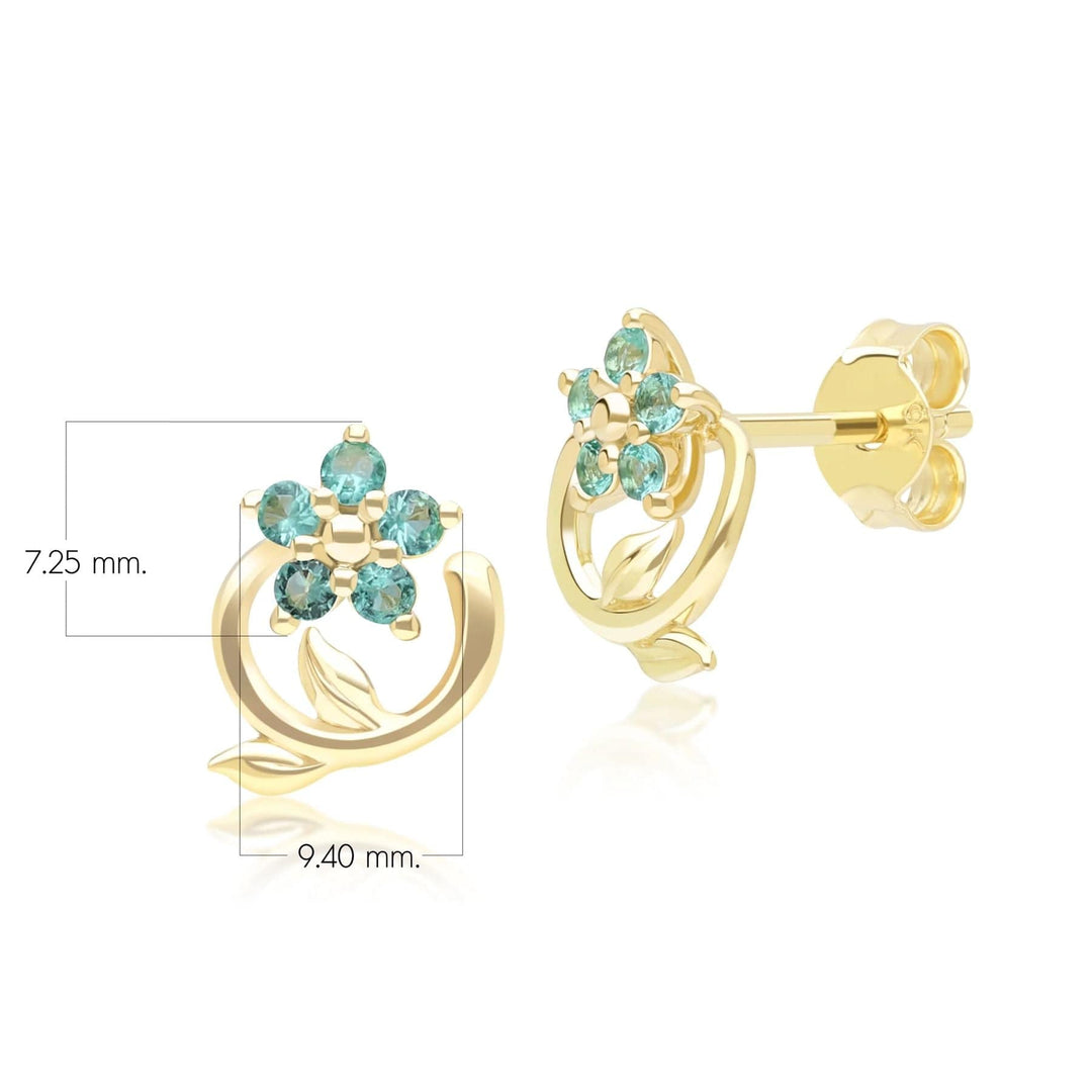 Floral Vine Emerald Stud Earrings in 9ct Yellow Gold