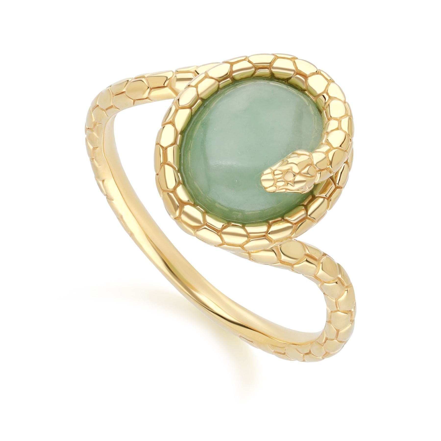 Snake Ring with Jade Gold Plated 