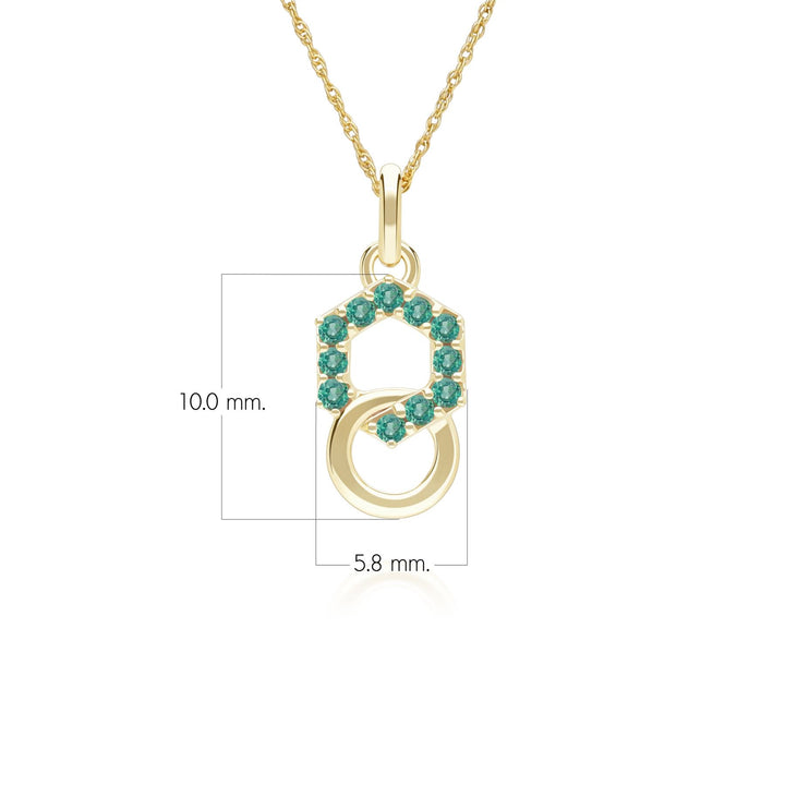 Geometric Hexagon and Round Linked with Prong set Emerald Pendant in 9ct Yellow Gold