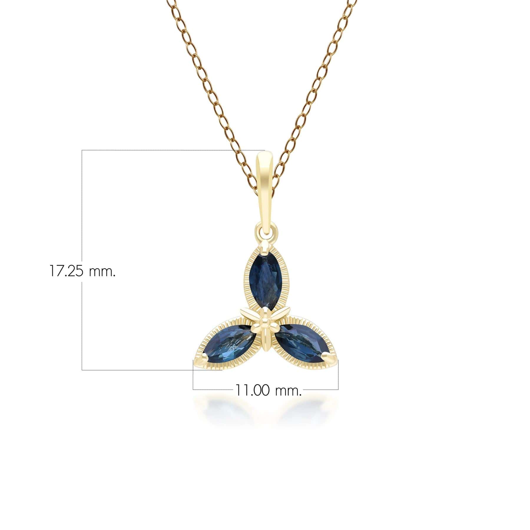Floral Marquise Sapphire Pendant Necklace in 9ct Yellow Gold