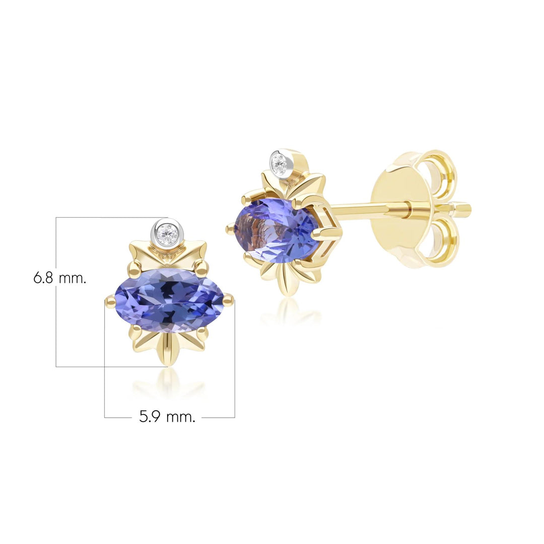Classic Oval Tanzanite & Diamond Stud Earrings in 9ct Yellow Gold