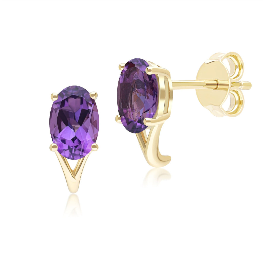 Classic Oval Amethyst Stud Earrings in 9ct Yellow Gold 7x5mm