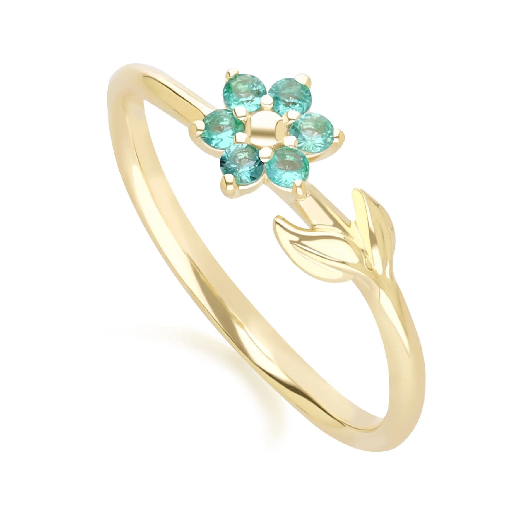 Floral Vine Emerald Ring in 9ct Yellow Gold