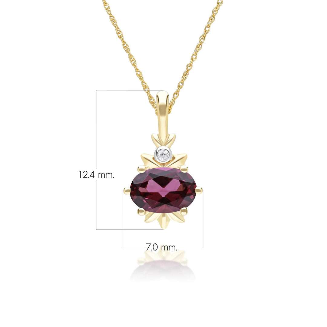 Classic Oval Rhodolite & Diamond Pendant Necklace in 9ct Yellow Gold
