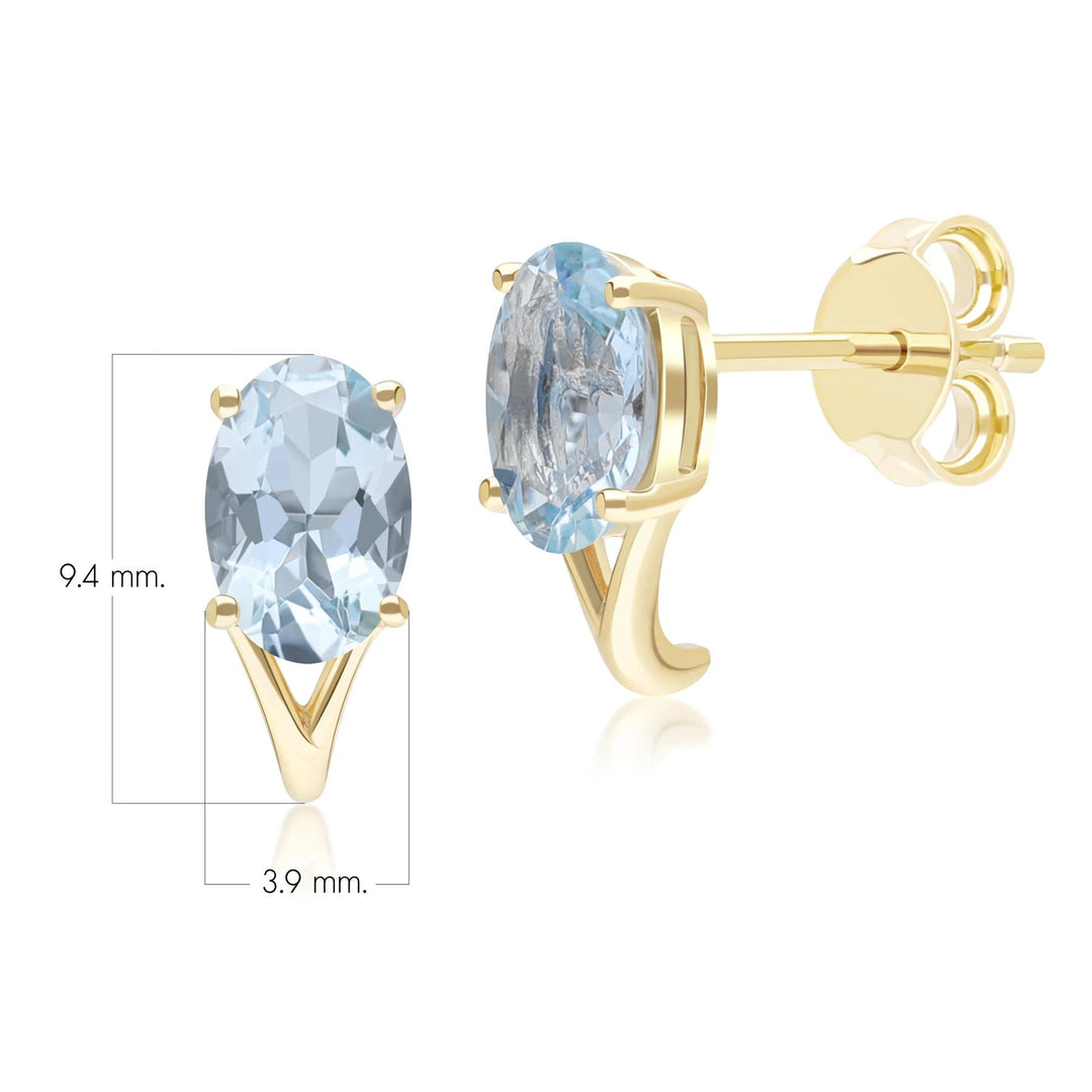 Classic Oval Aquamarine Stud Earrings in 9ct Yellow Gold 7x5mm