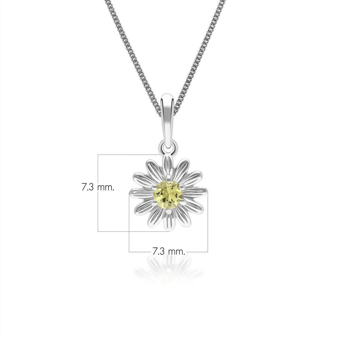 Gardenia Daisy Yellow Sapphire Floral Halo Flower Pendant Necklace in Solid 9ct White Gold