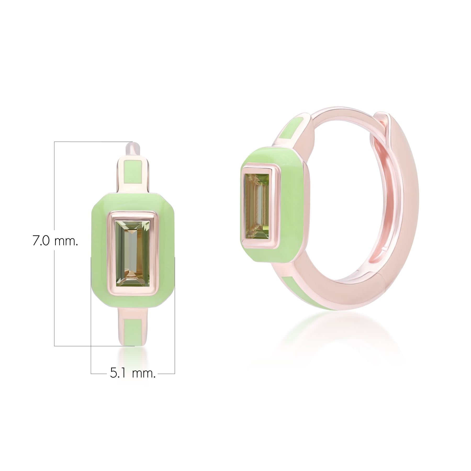 Siberian Waltz Green Enamel & Baguette Peridot Hoop Earrings in Rose Gold Plated Sterling Silver