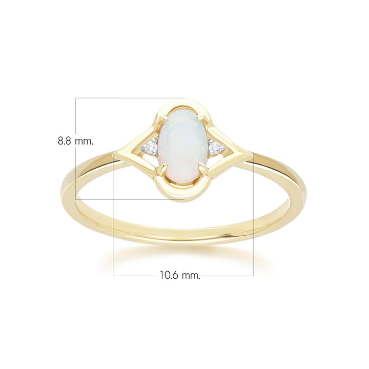 Classic Oval Opal & Round Diamond Ring in 9ct Yellow Gold