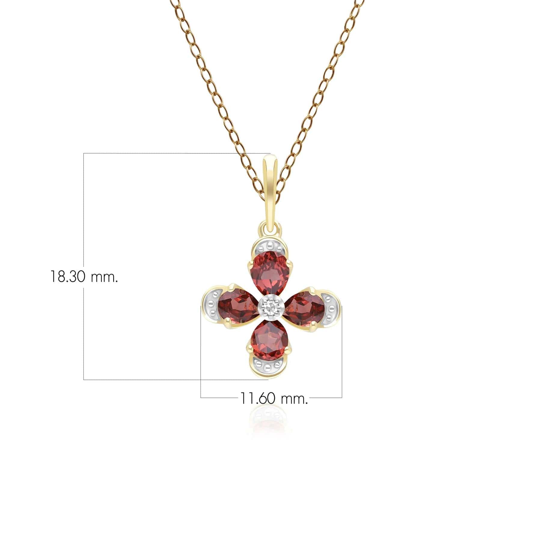 Floral Garnet & Diamond Pendant Necklace in 9ct Yellow Gold