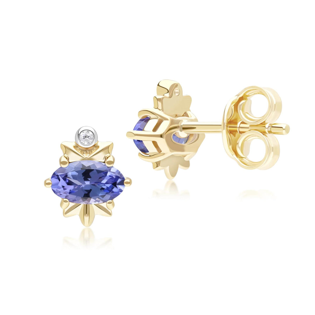 Classic Oval Tanzanite & Diamond Stud Earrings in 9ct Yellow Gold