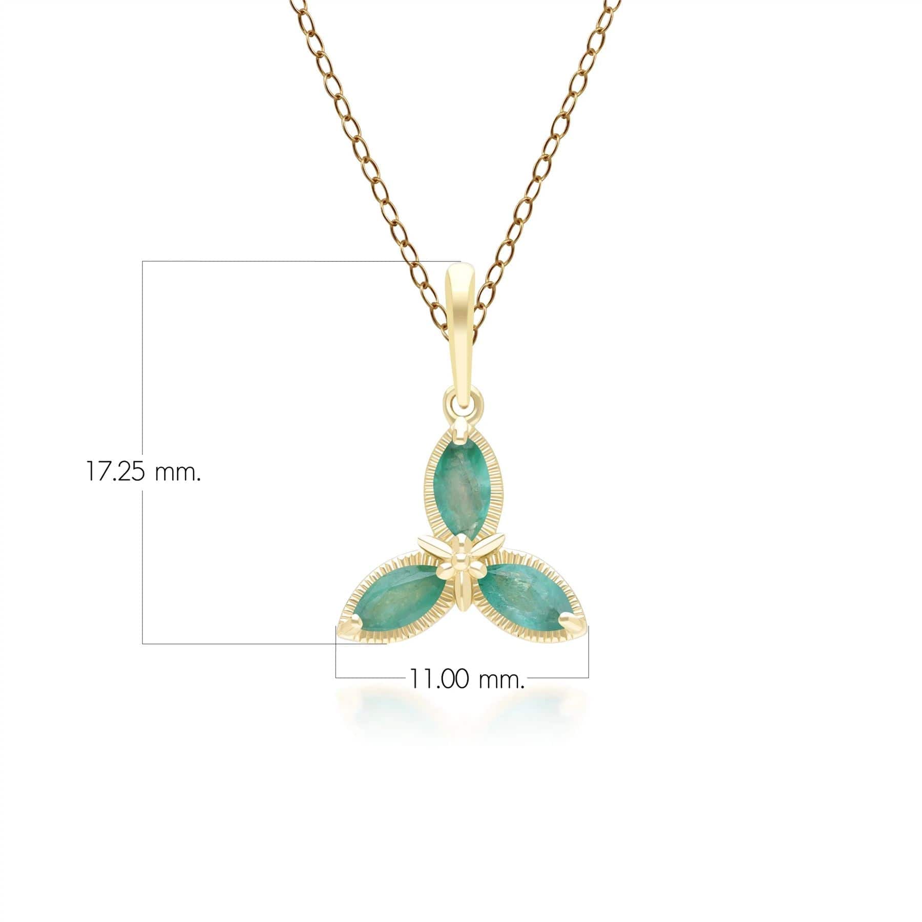 Floral Marquise Emerald Pendant Necklace in 9ct Yellow Gold