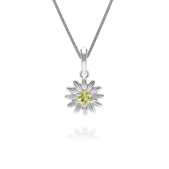 Gardenia Daisy Yellow Sapphire Floral Halo Flower Pendant Necklace in Solid 9ct White Gold