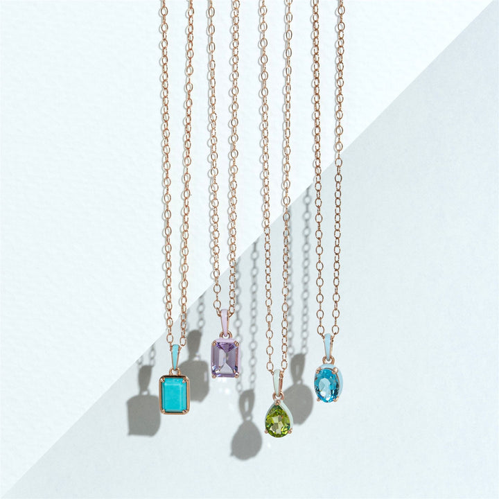 Siberian Waltz Violet Enamel & Octagon Amethyst Pendant Necklace In Rose Gold Vermeil