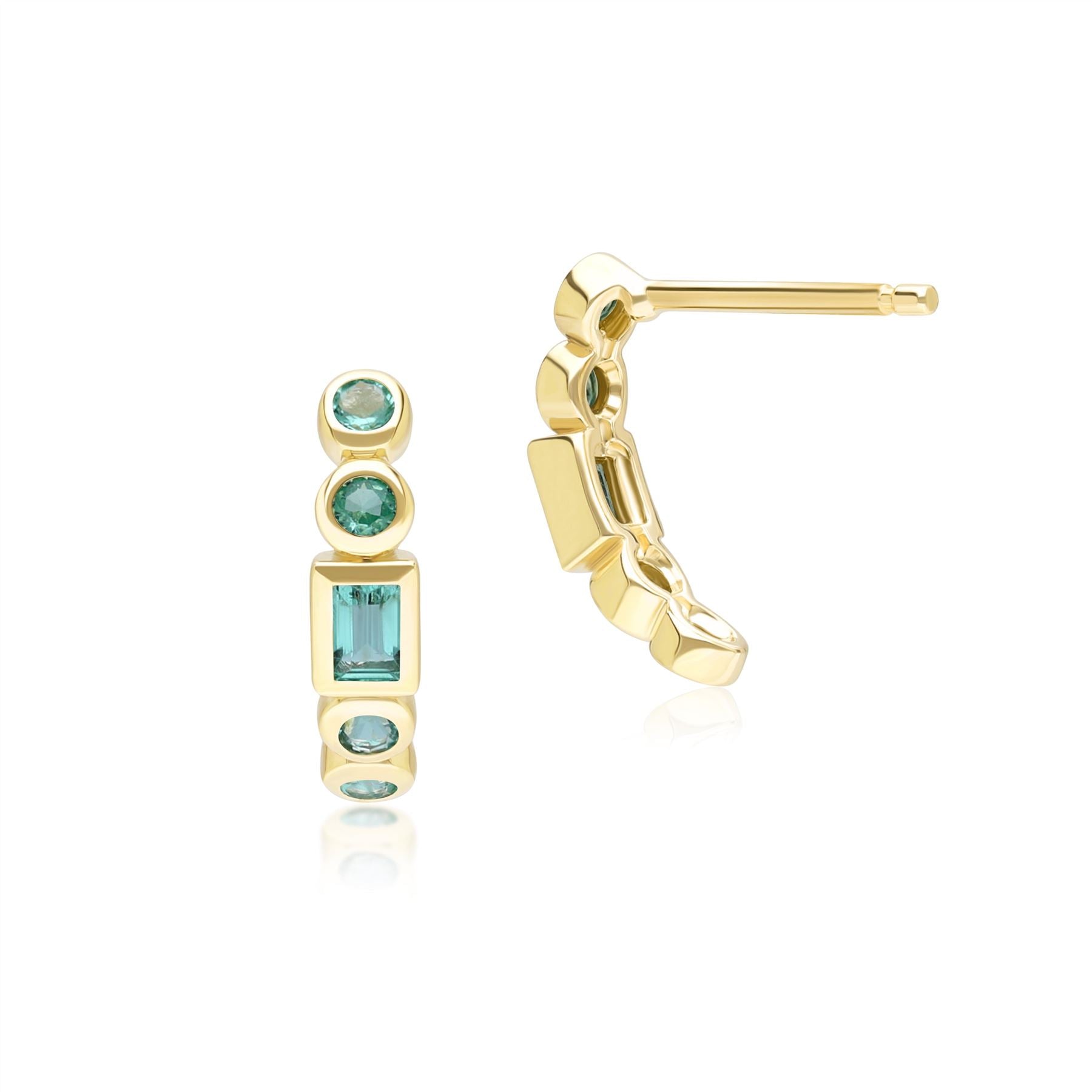 Classic Emerald Half Eternity Hoop Earrings in 9ct Yellow Gold