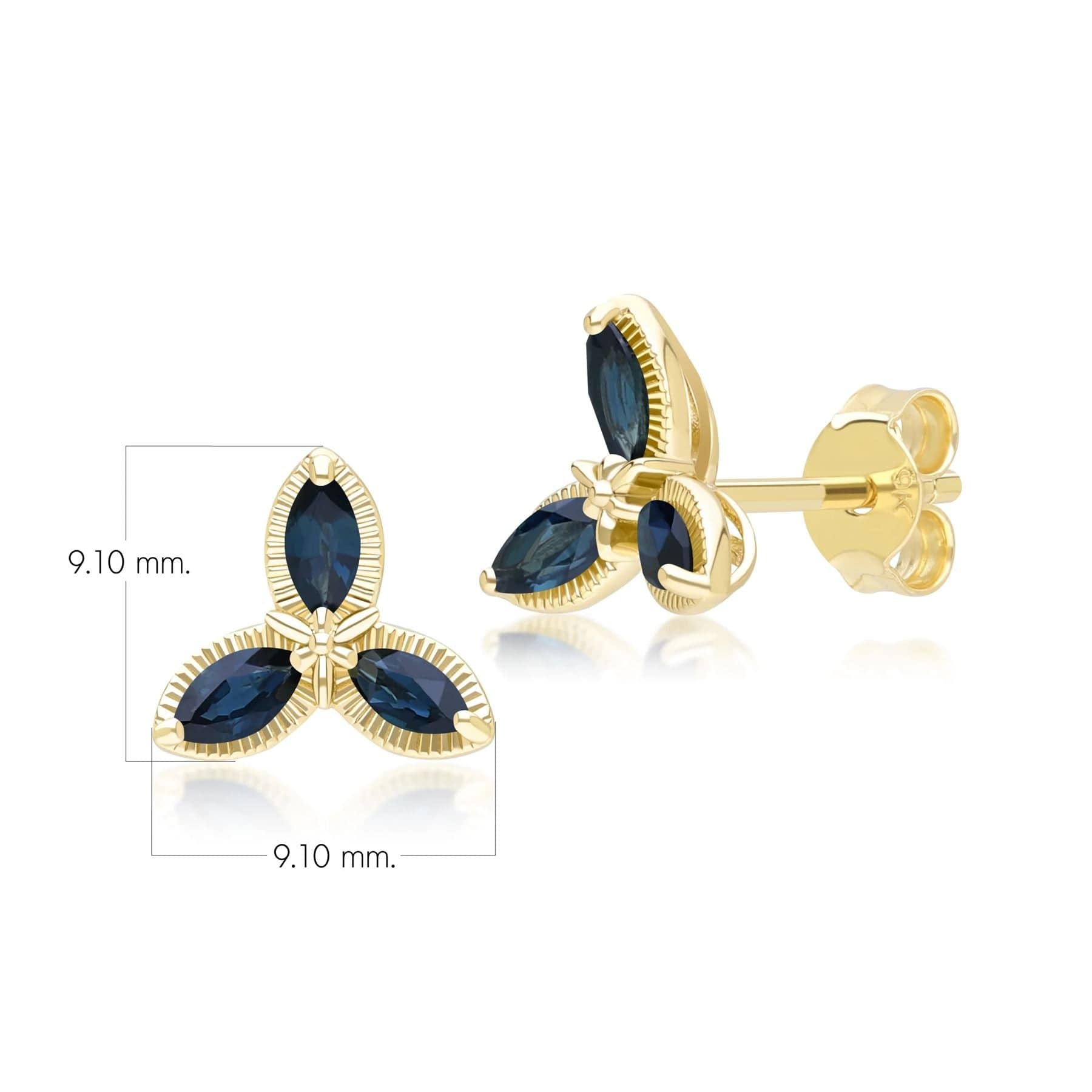 Floral Marquise Sapphire Stud Earrings in 9ct Yellow Gold