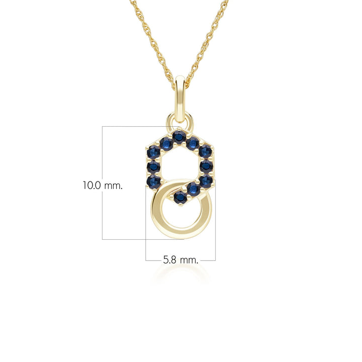 Geometric Hexagon and Round Linked with Prong set Sapphire Pendant in 9ct Yellow Gold