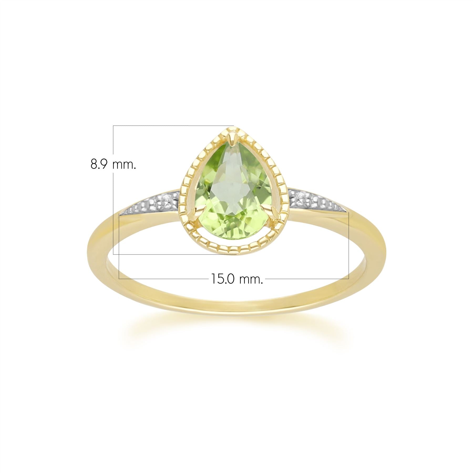 Classic Pear Peridot & Diamond Ring In 9ct Yellow Gold