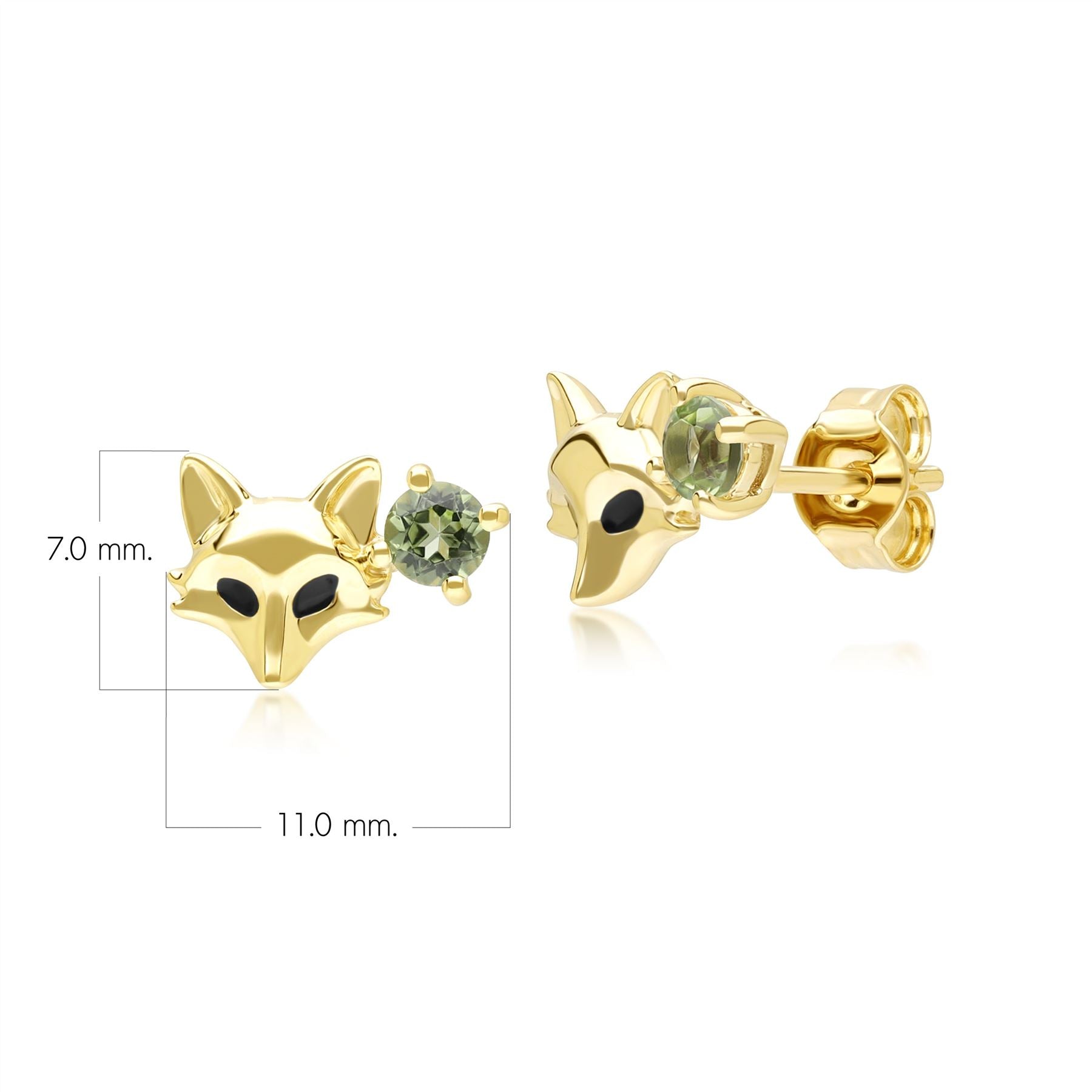 Gardenia Peridot Fox Earrings In 9ct Yellow Gold