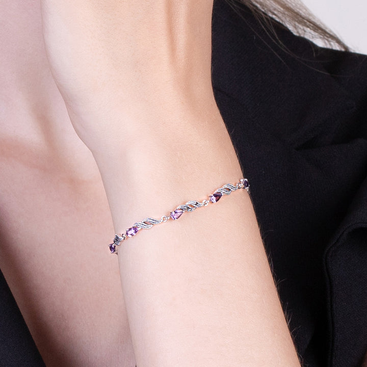 Art Nouveau Style Amethyst & Marcasite Tennis Bracelet