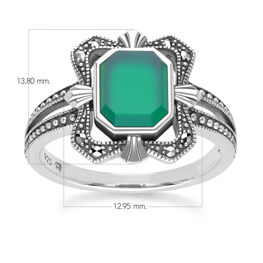 Art Deco Style Baguette Chalcedony and Marcasite Ring in Sterling Silver 214R642301925 Dimensions