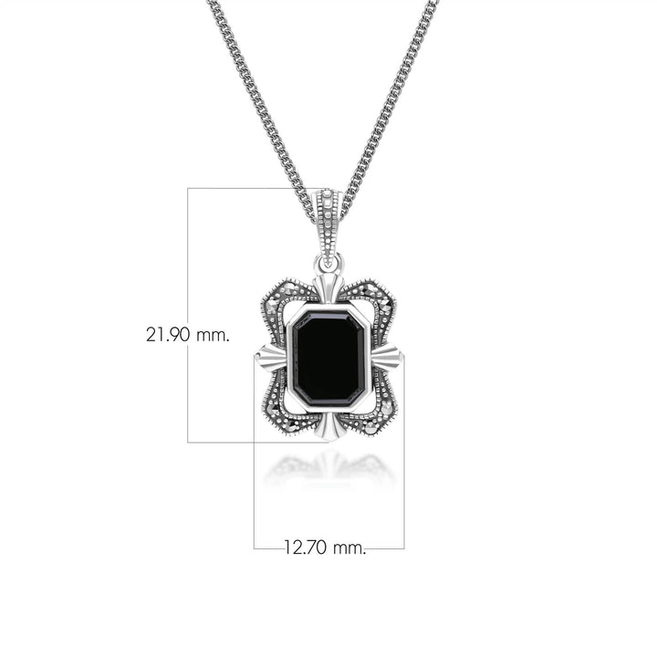 Art Deco Style Baguette Onyx and Marcasite Pendant Necklace in Sterling Silver 214P334502925 Dimensions