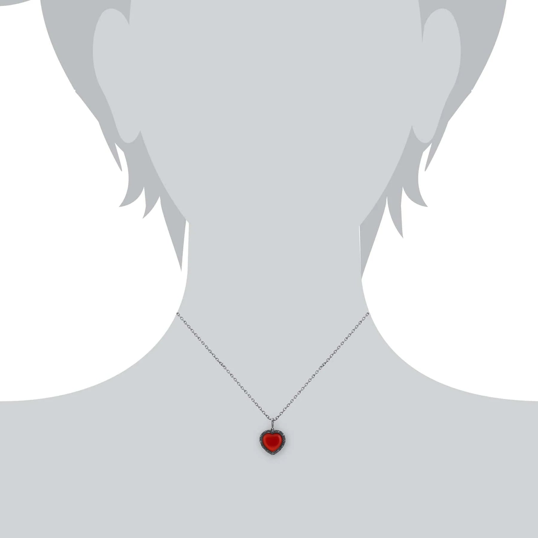 Art Deco Style Heart Carnelian & Marcasite Halo Love Heart Pendant in 925 Sterling Silver 214n673601925 2