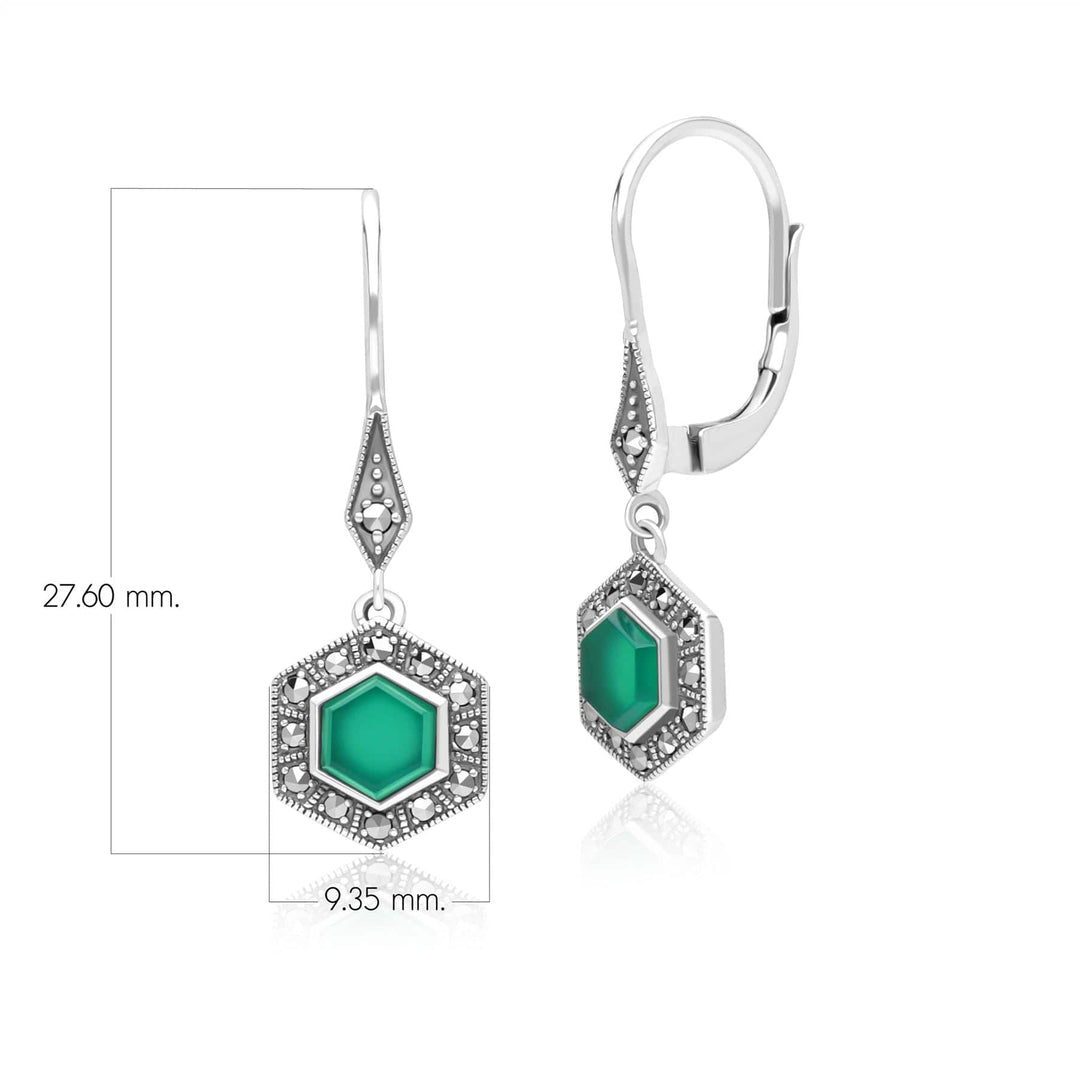 Art Deco Style Hexagon Chalcedony and Marcasite Drop Earrings in Sterling Silver 214E936001925 Dimensions