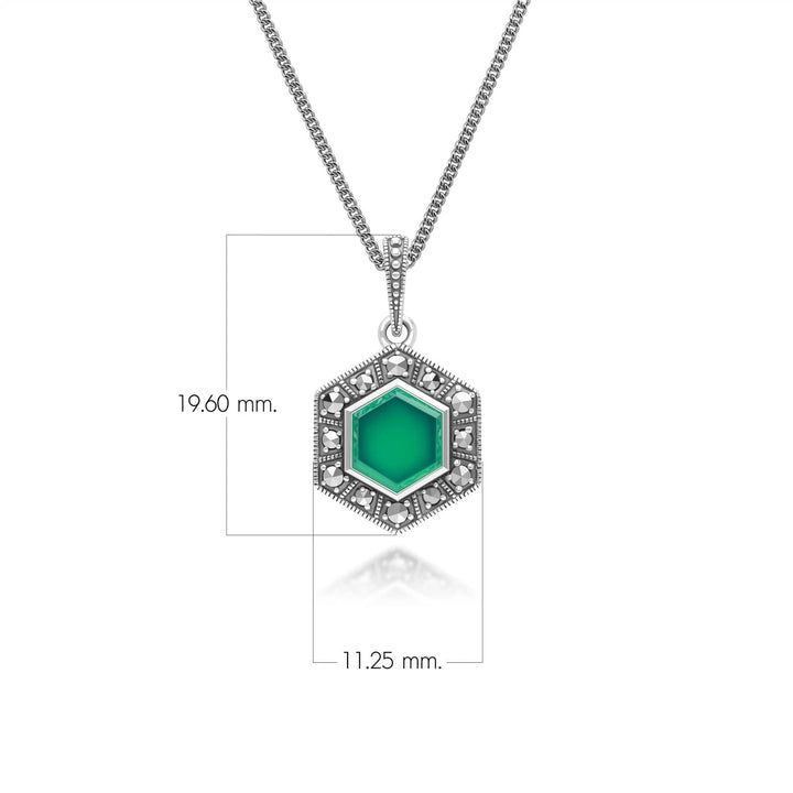 Art Deco Style Hexagon Chalcedony and Marcasite Pendant Necklace in Sterling Silver 214P333901925 Dimensions