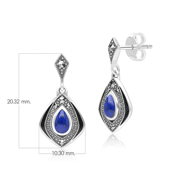 Art Deco Style Kite Lapis Lazuli and Marcasite Drop Earrings in Sterling Silver 214E936202925 Dimensions