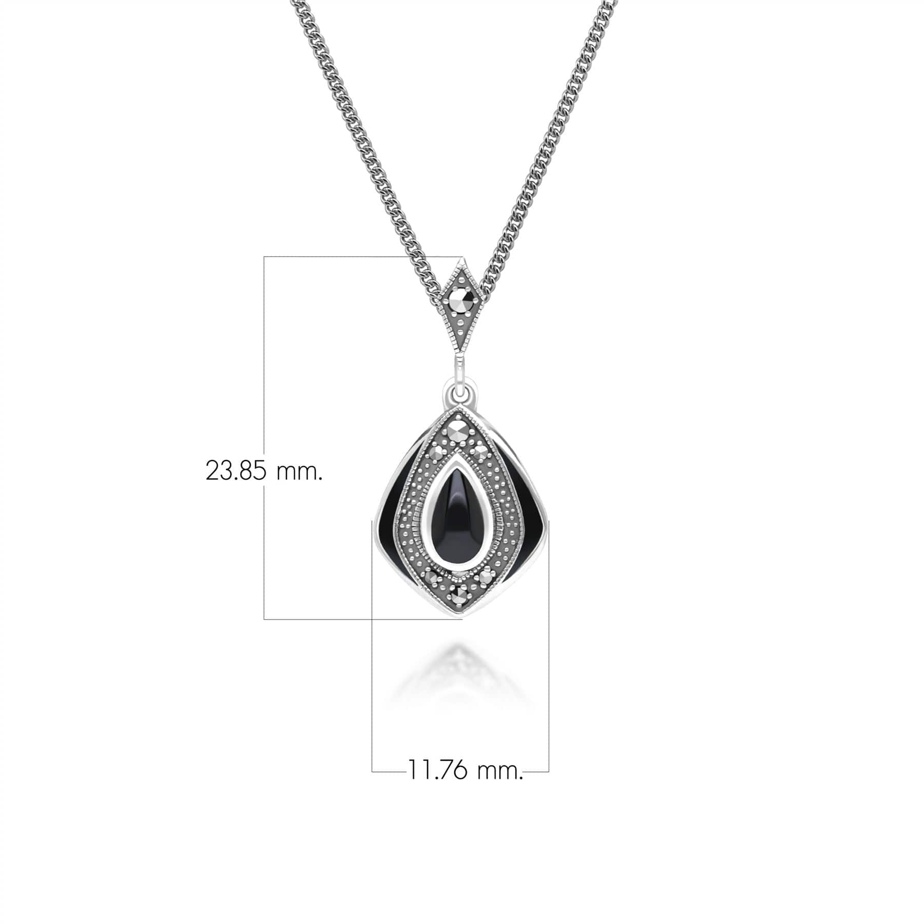 Art Deco Style Kite Onyx and Marcasite Pendant Necklace in Sterling Silver 214P334101925 Dimensions