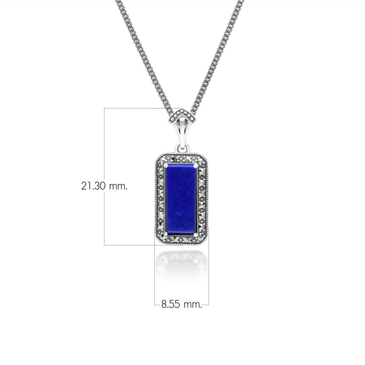 Art Deco Style Octagon Lapis Lazuli and Marcasite Pendant Necklace in Sterling Silver 214P334202925 Dimensions