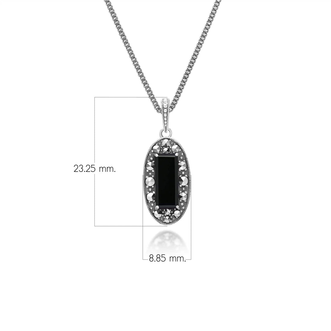 Art Deco Style Oval Onyx, Marcasite and Black Enamel Pendant Necklace in Sterling Silver 214P334402925 Dimensions