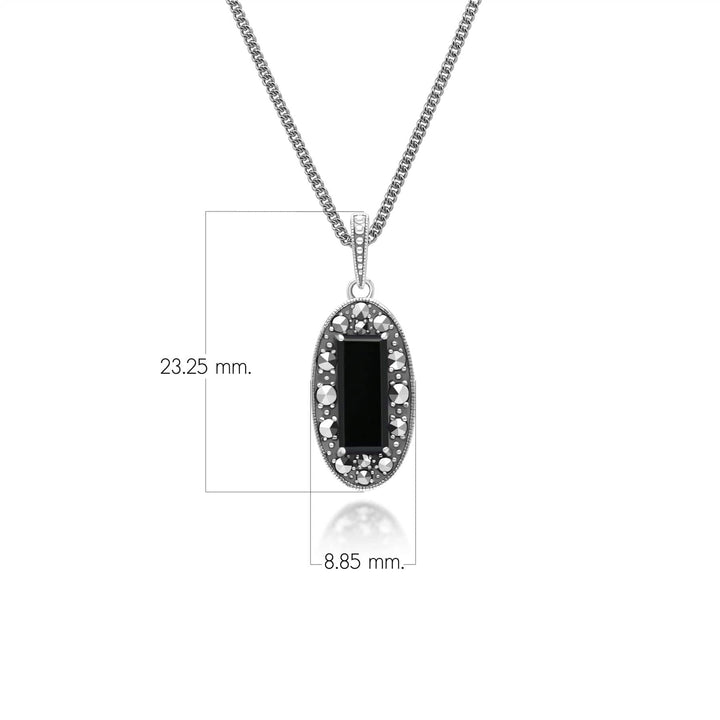 Art Deco Style Oval Onyx and Marcasite Pendant Necklace in Sterling Silver 214P334302925 Dimensions