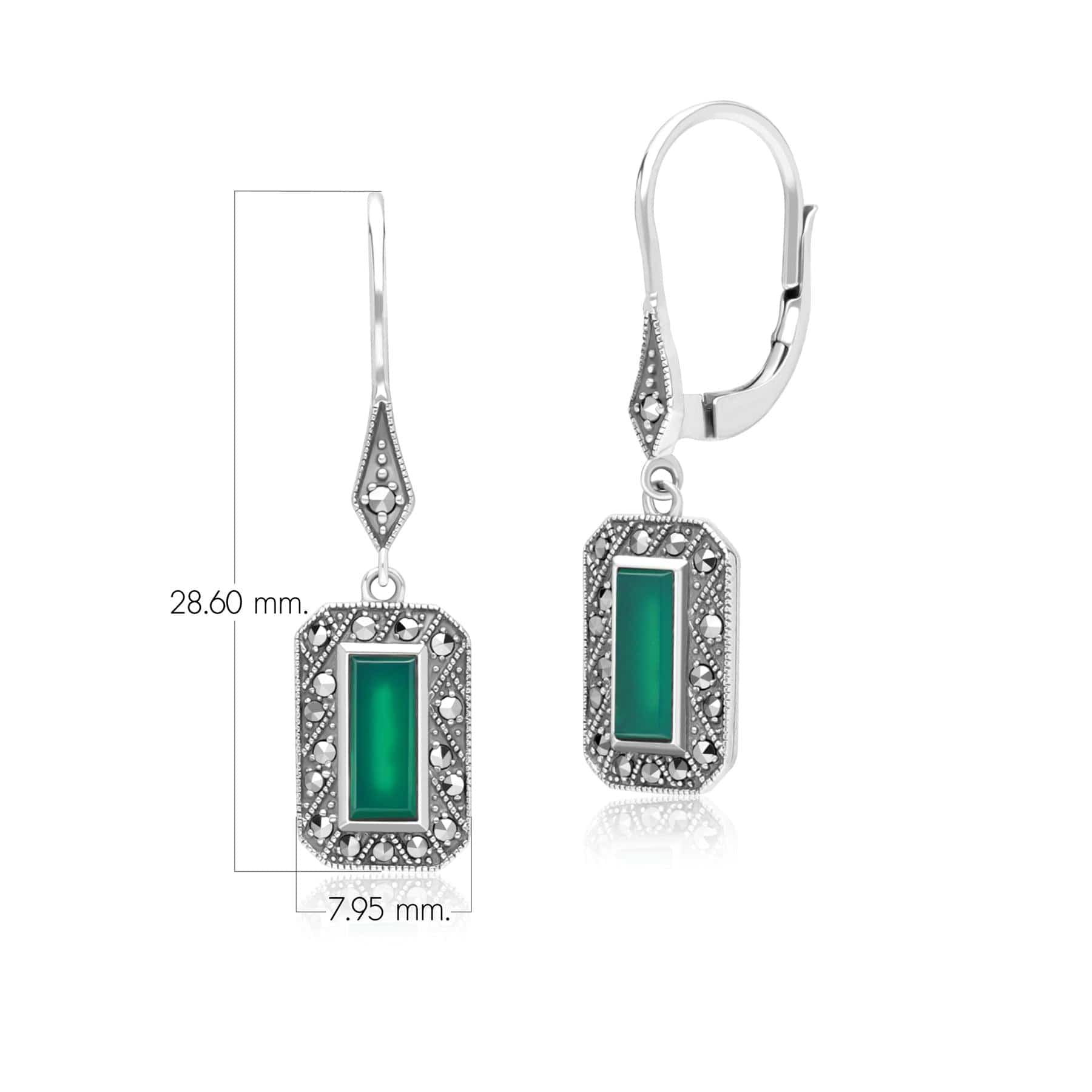 Art Deco Style Rectangle Chalcedony and Marcasite Drop Earrings in Sterling Silver 214E936101925 Dimensions