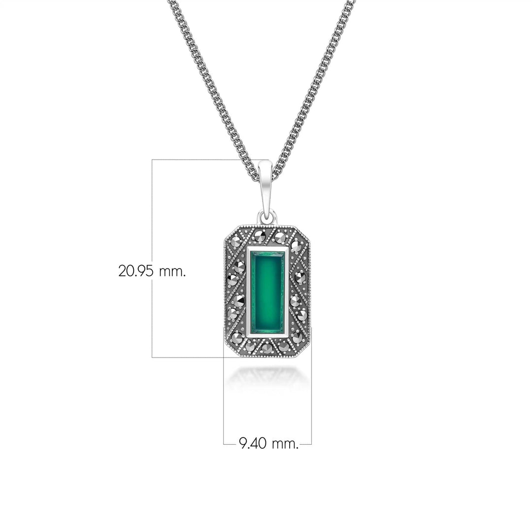 Art Deco Style Rectangle Chalcedony and Marcasite Pendant Necklace in Sterling Silver 214P334001925 Dimensions