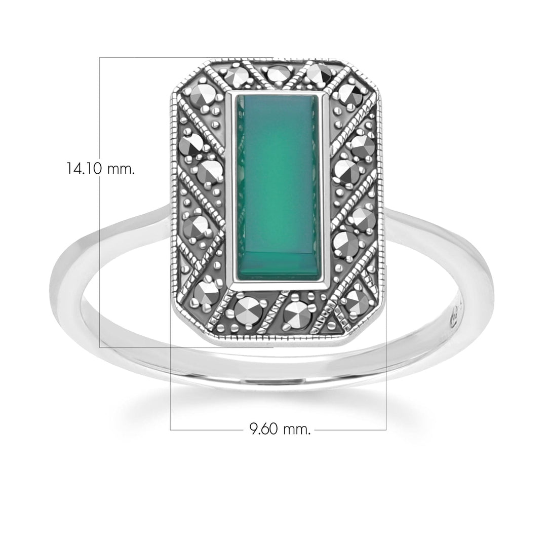 Art Deco Style Rectangle Chalcedony and Marcasite Ring in Sterling Silver 214R641901925 Dimensions