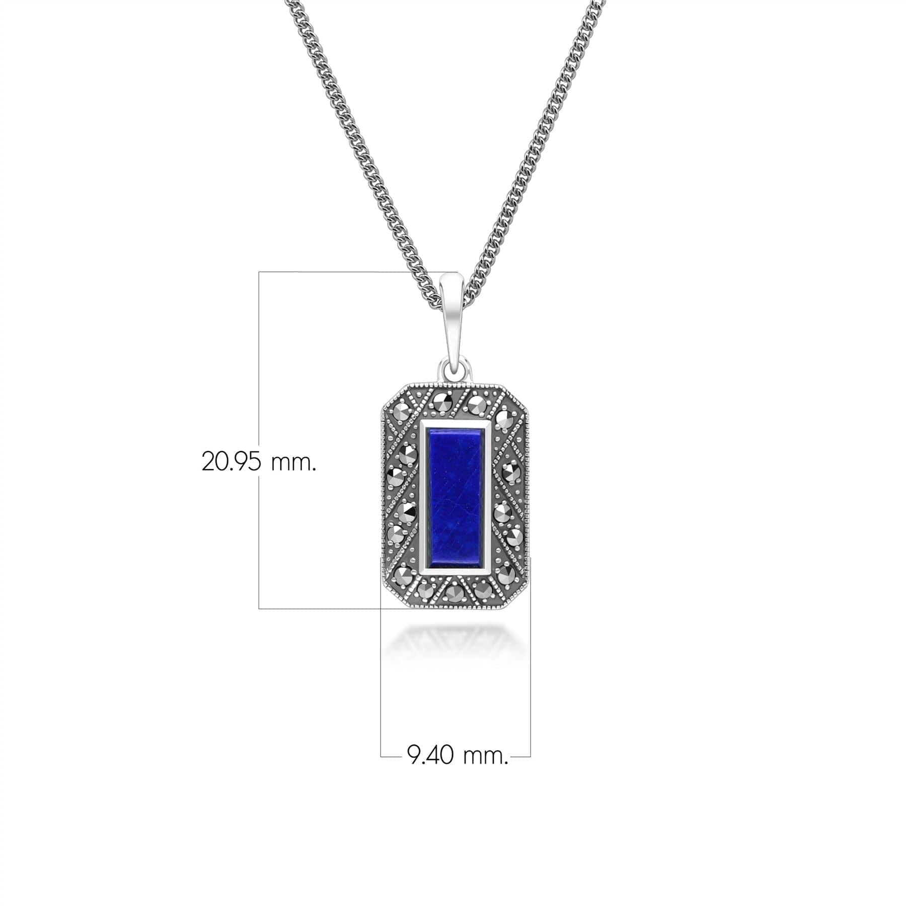 Art Deco Style Rectangle Lapis Lazuli and Marcasite Pendant Necklace in Sterling Silver 214P334003925 Dimensions
