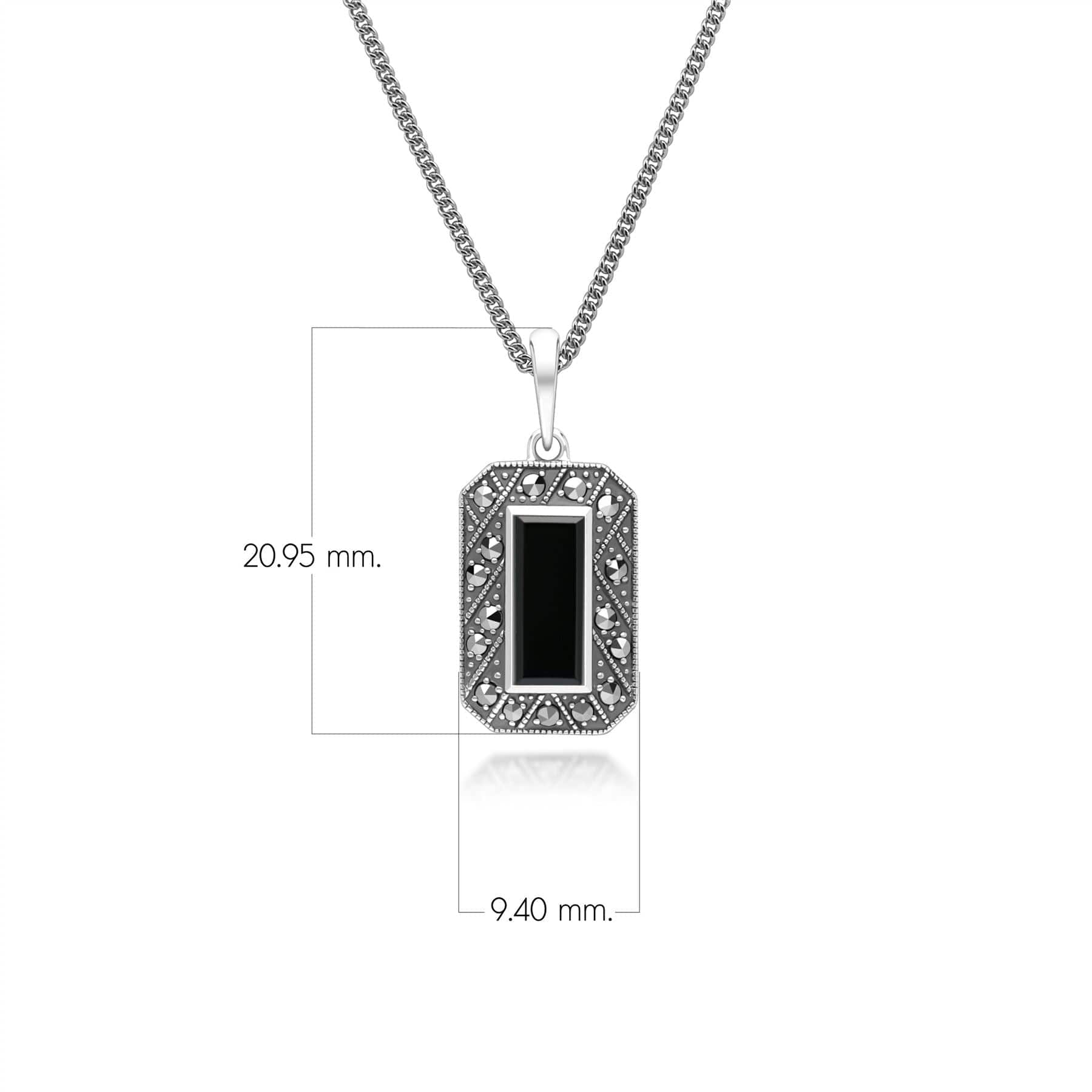 Art Deco Style Rectangle Onyx and Marcasite Pendant Necklace in Sterling Silver 214P334002925 Dimensions