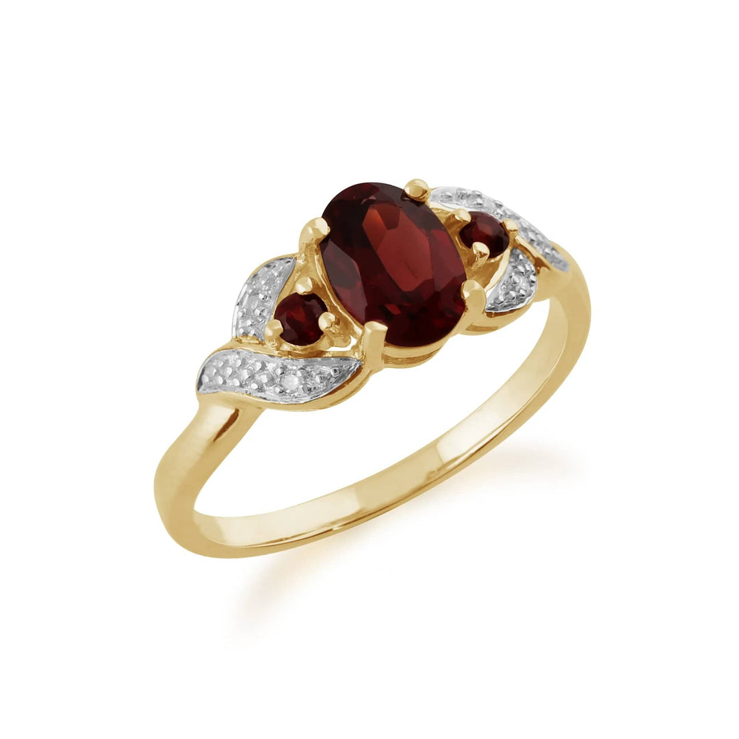 Classic Oval Mozambique Garnet & Diamond Ring in 9ct Yellow Gold