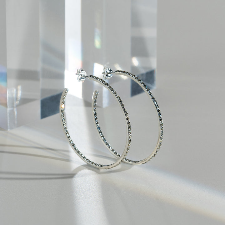 Classic Round Marcasite Large Hoop Earrings in 925 Sterling Silver flatlay