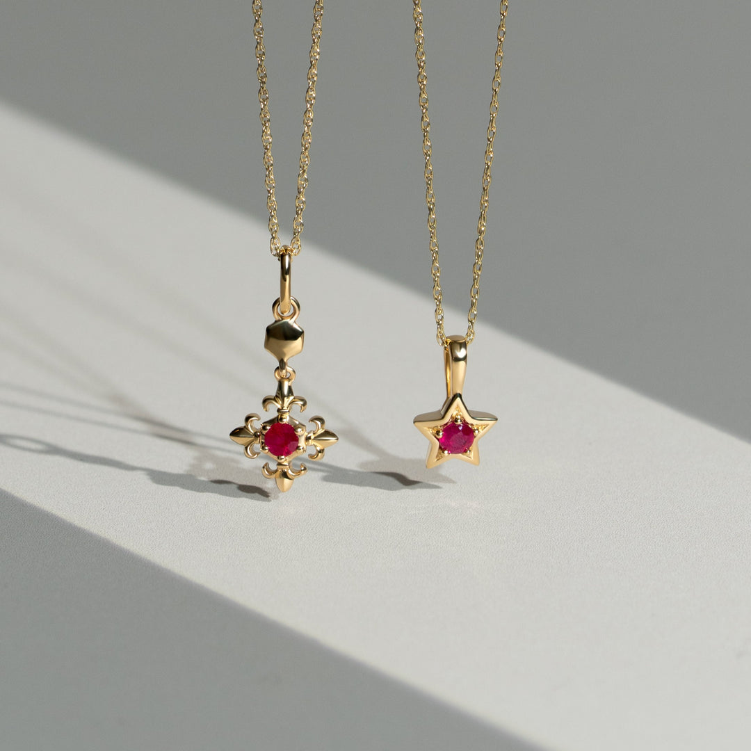 Classic Single Stone Round Ruby Star Pendant in 9ct Yellow Gold