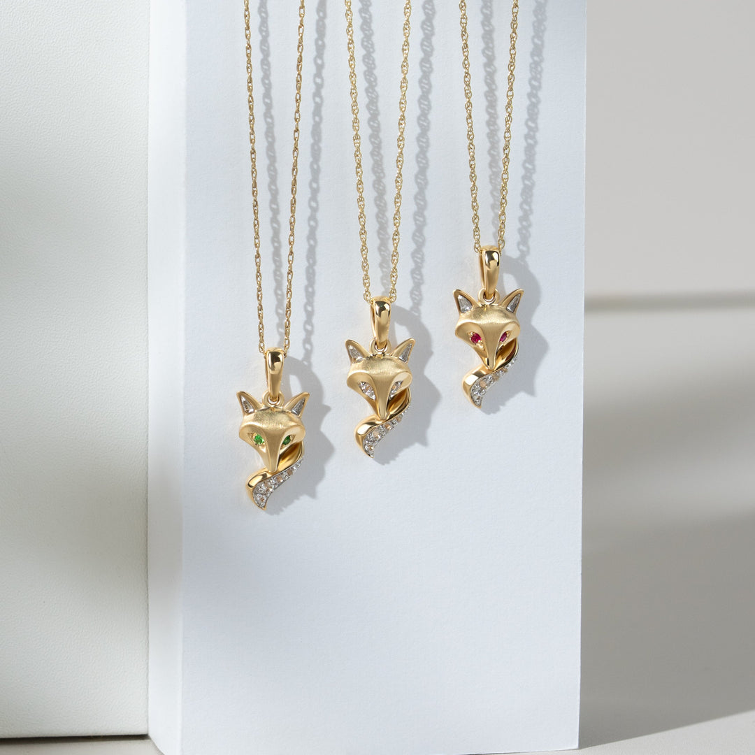 Gardenia White Sapphire Fox Pendant Necklace In 9ct Yellow Gold