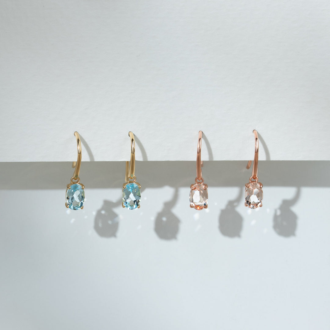 Classic Oval Morganite Drop Fish Hook Earrings in 9ct Rose Gold