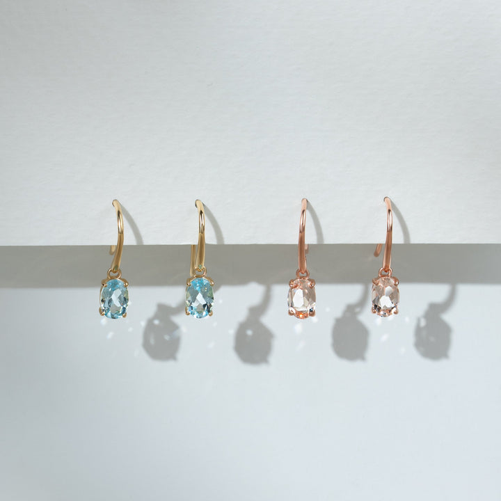 Classic Oval Morganite Drop Fish Hook Earrings in 9ct Rose Gold