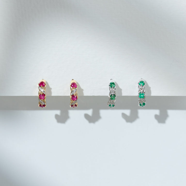 Art Nouveau Style Ruby & Diamond Half Hoop Earrings in 9ct Gold