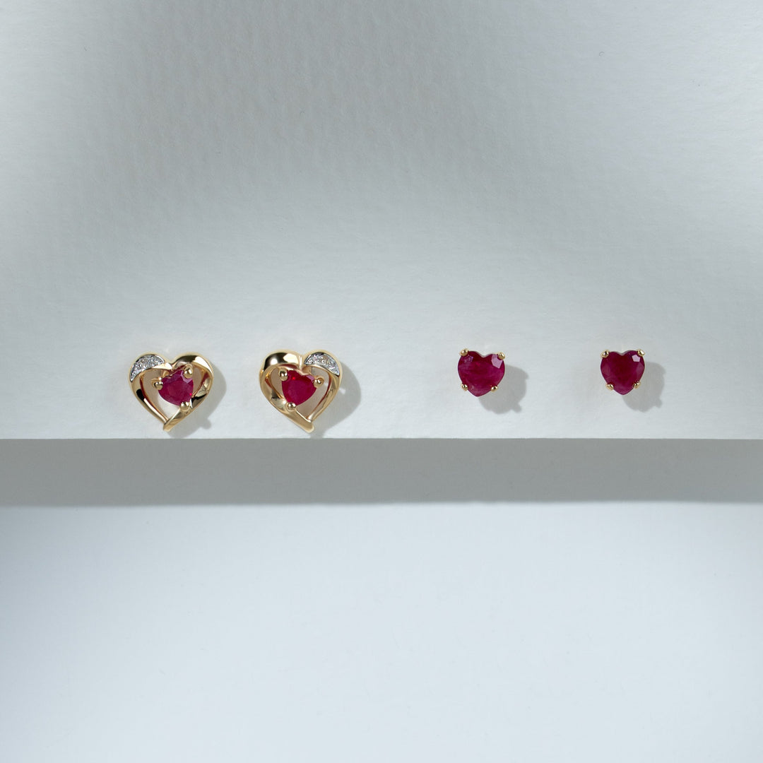 Classic Heart Ruby Stud Earrings in 9ct Yellow Gold 4mm