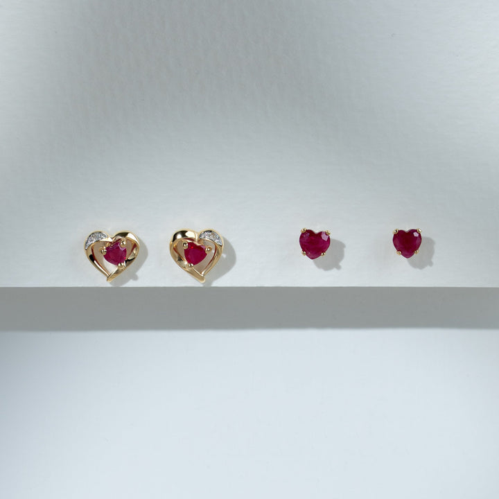 Classic Heart Ruby Stud Earrings in 9ct Yellow Gold 4mm